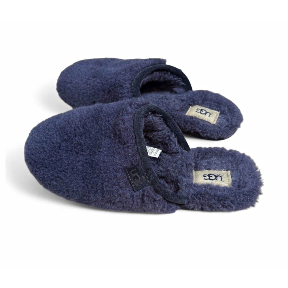 UGG Fluffette Slippers Size 10 True Navy Blue Sheepskin Wool Mules